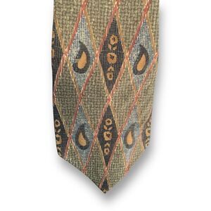 Retro Design Studios Silk Tie Green Blue Geometric Pattern Made In Costa Rica